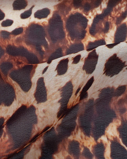 Black And Pecan Brown Animal Pattern Digital Print Georgette Scarf