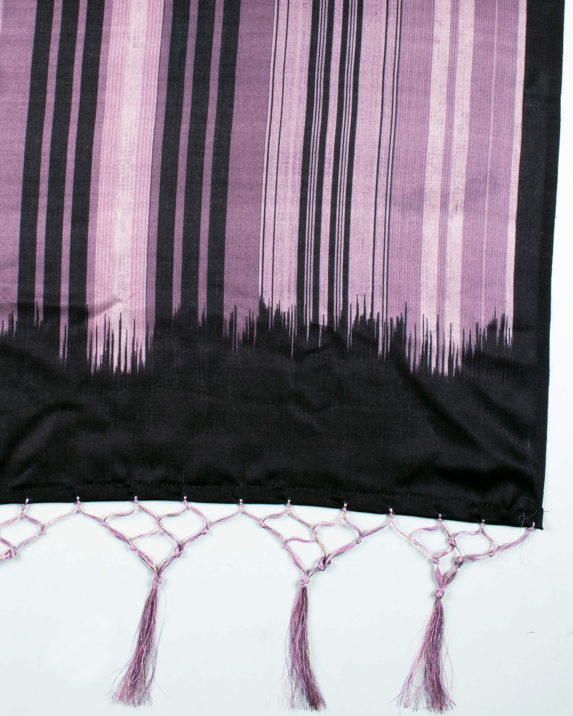 Black And Pastel Pink Stripes Pattern Digital Print Gadwal Silk Stole With Tassels - Fabcurate