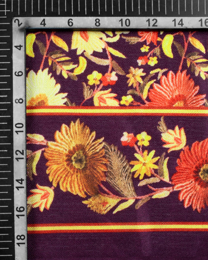 Dark Purple And Red Floral Pattern Digital Print Gadwal Silk Satin Borderd Dupatta With Tassels - Fabcurate
