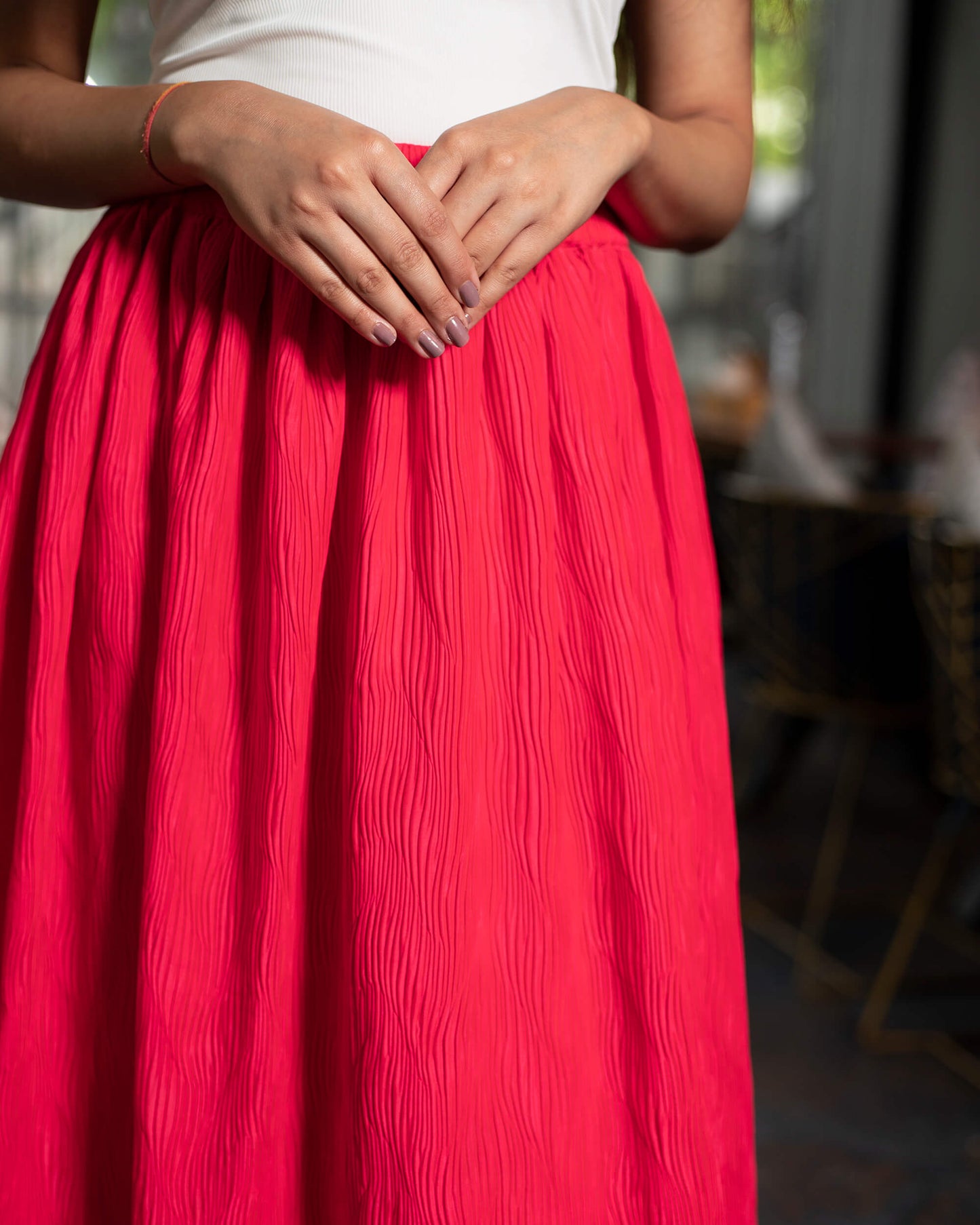 Pink Pleated Midi Skirt