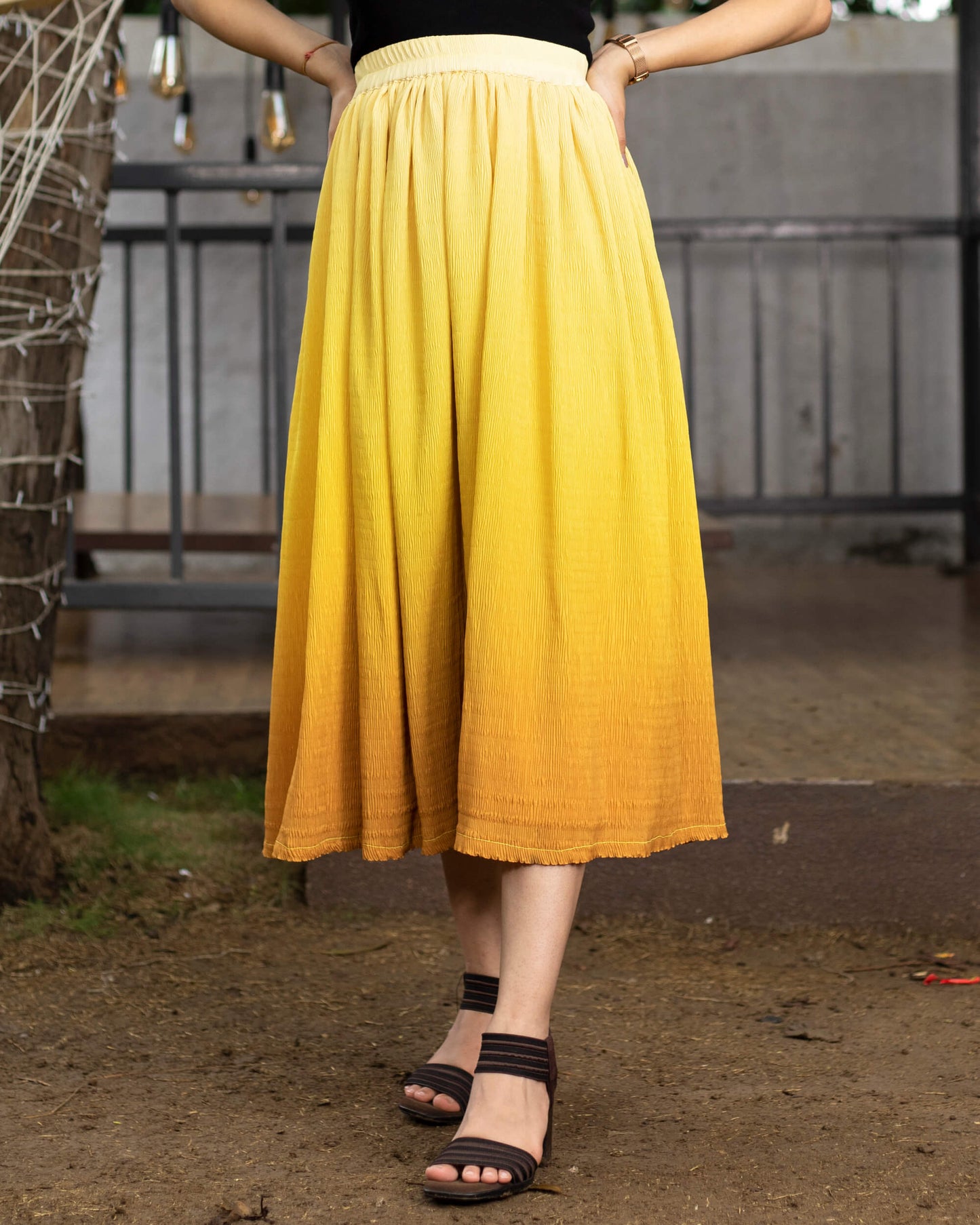 Ombre Pleated Midi Skirt