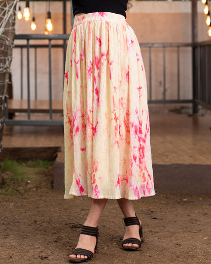 Tye And Dye Pleated Midi Skirt