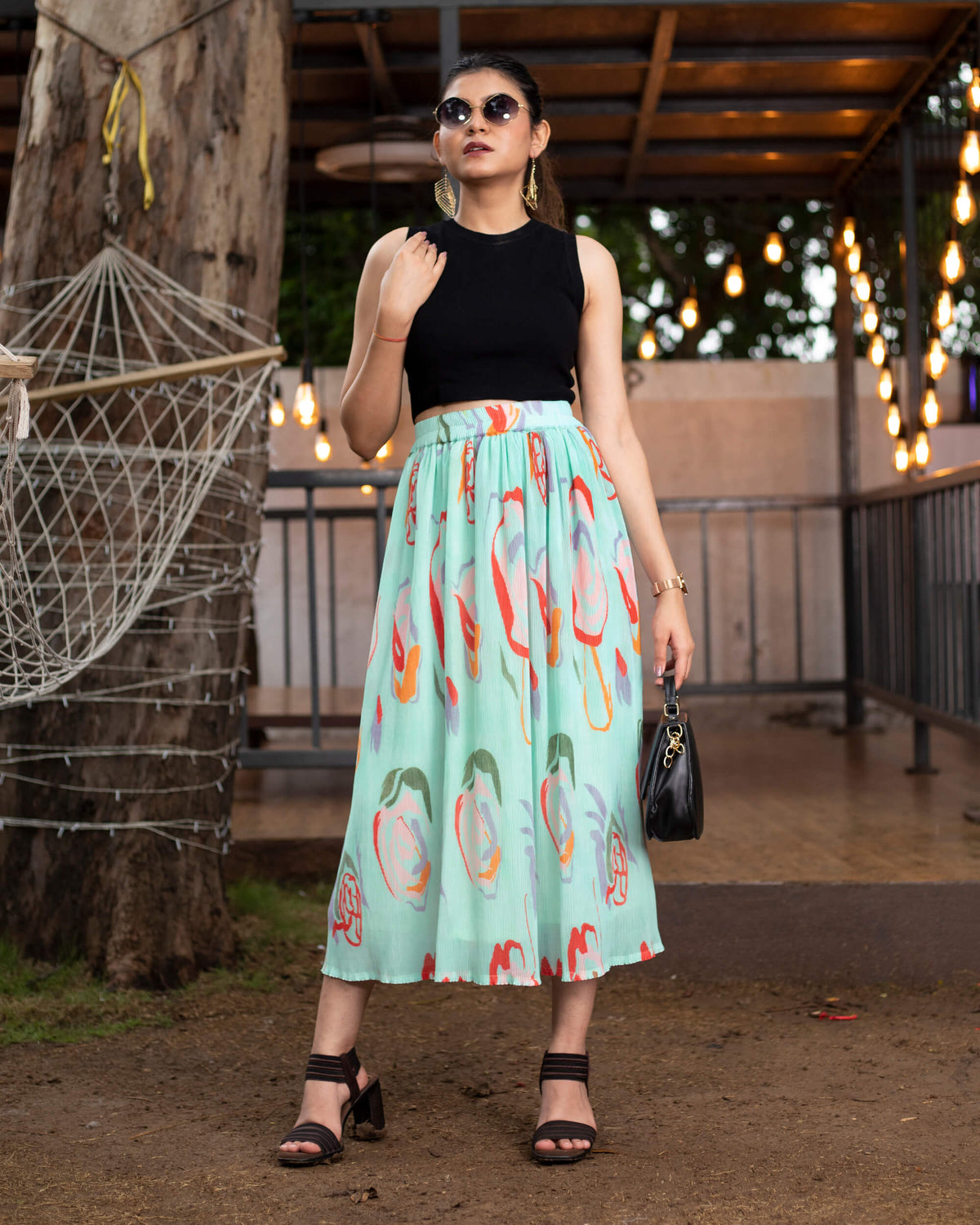 Quirky Pleated Midi Skirt