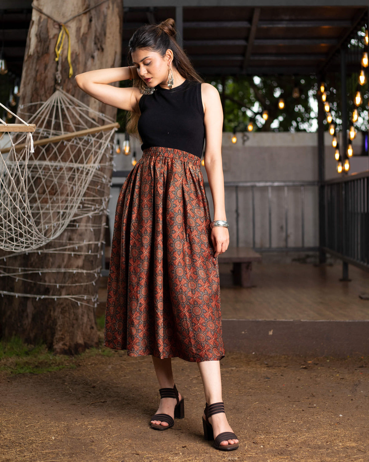 Traditional Printed Midi Skirt