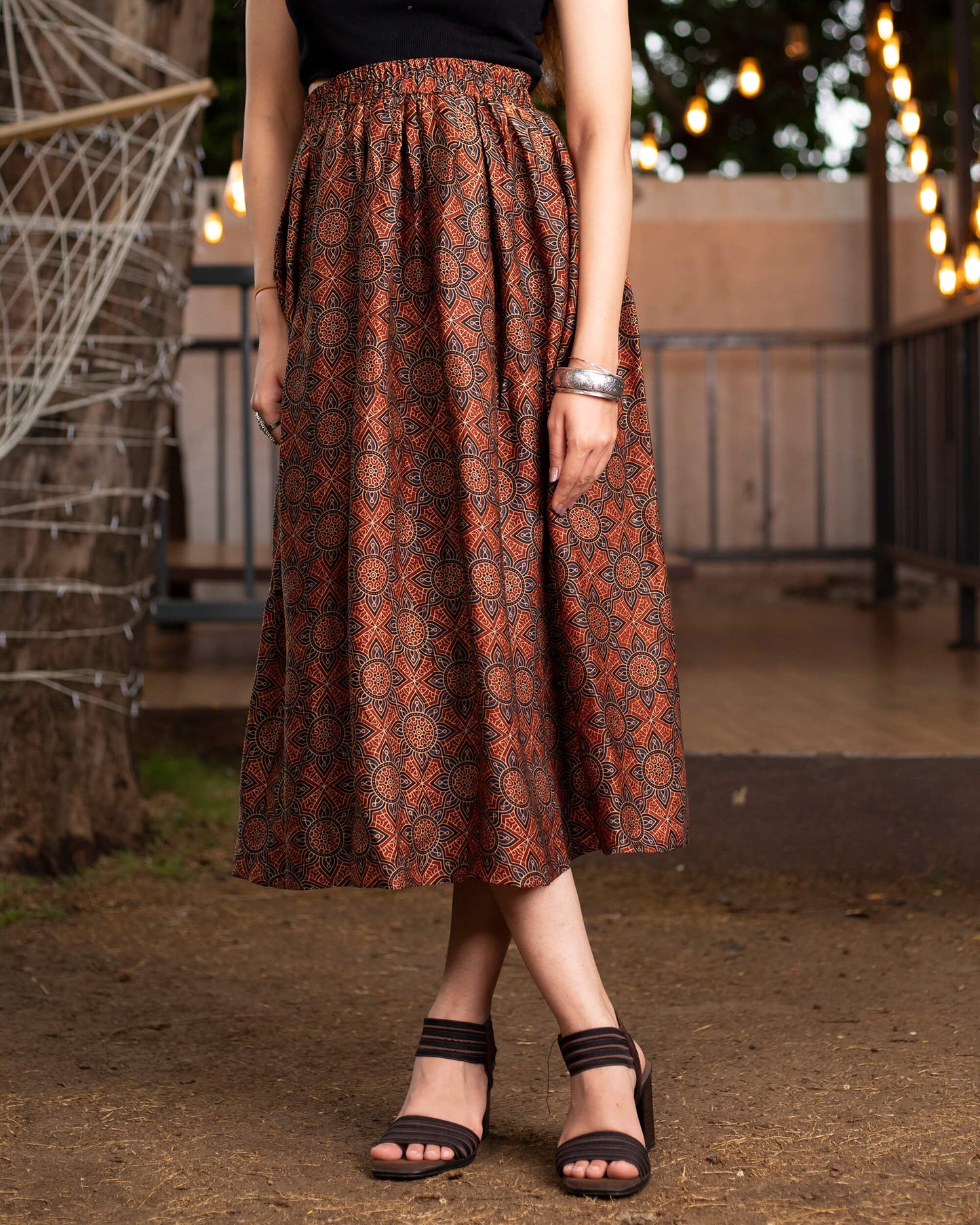 Traditional Printed Midi Skirt