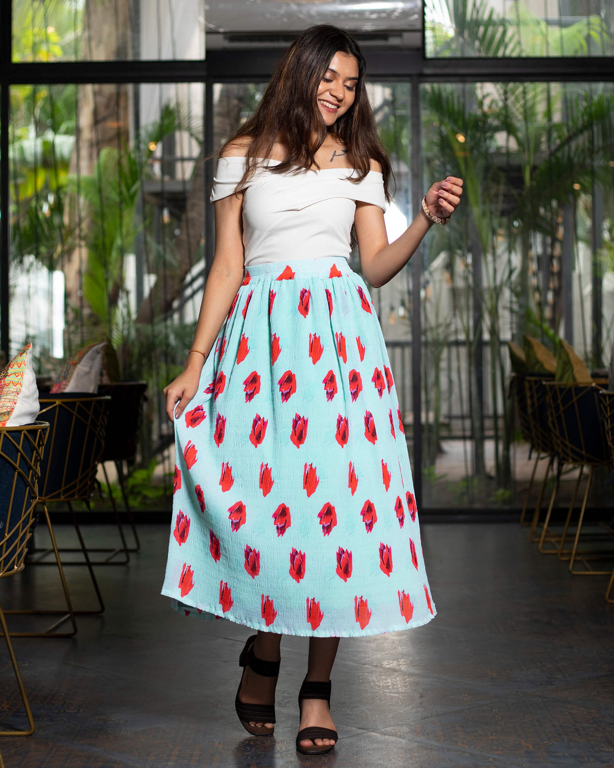 Quirky Pleated Midi Skirt