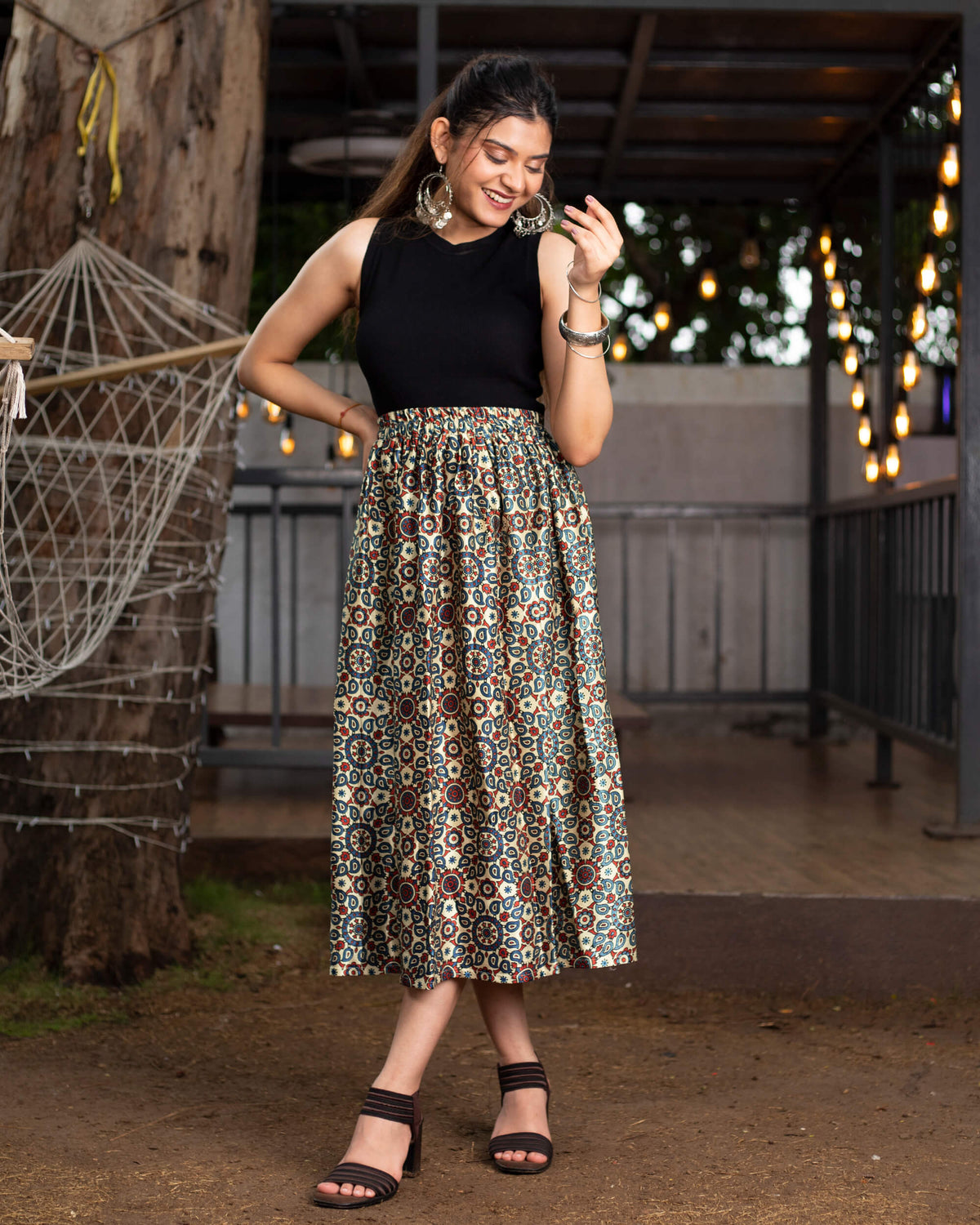 Traditional Printed Midi Skirt
