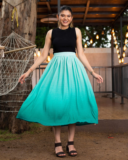Ombre Pleated Midi Skirt