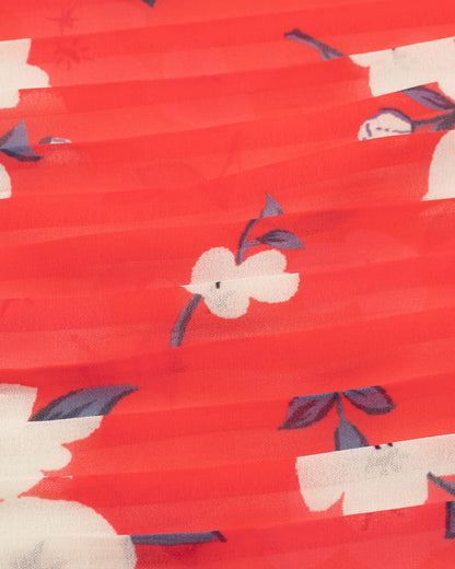 Red And Cream Floral Pattern Digital Print Georgette Pleated Stole