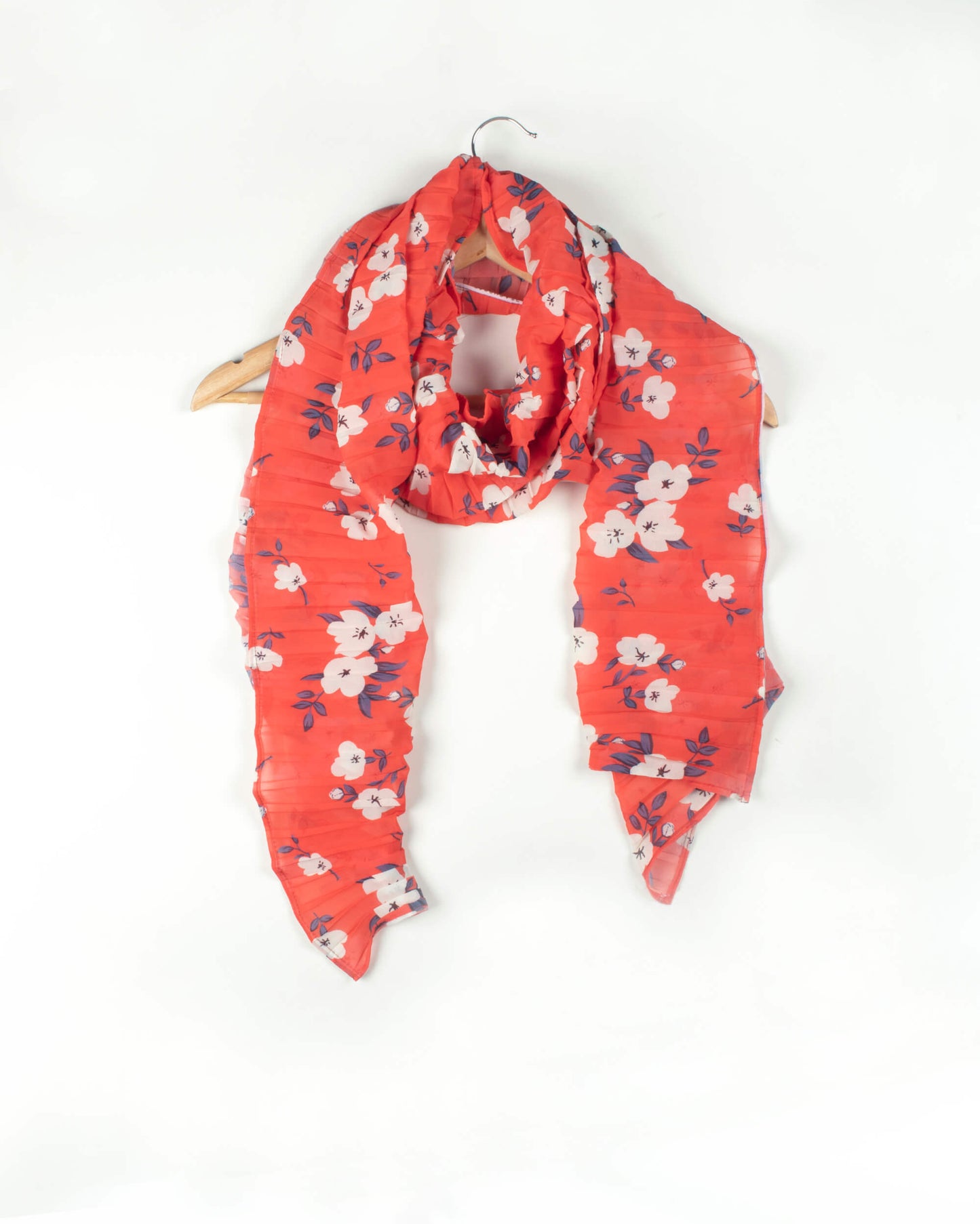 Red And Cream Floral Pattern Digital Print Georgette Pleated Stole
