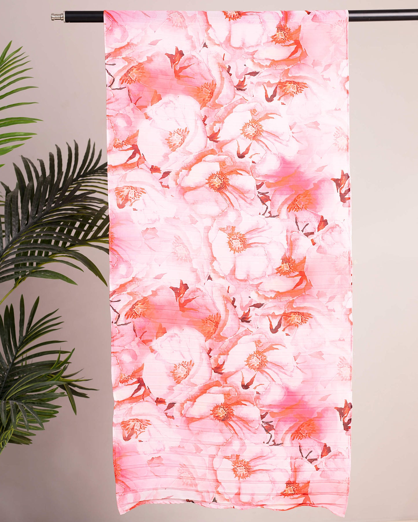Pink Floral Pattern Digital Print Georgette Pleated Stole