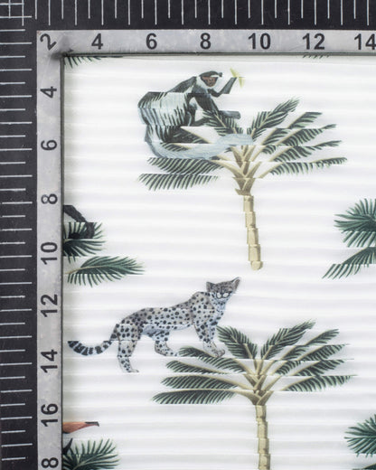 White And Green Tropical Pattern Digital Print Georgette Satin Pleated Stole