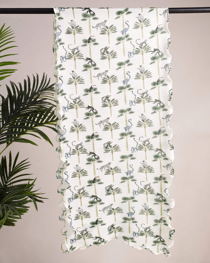 White And Green Tropical Pattern Digital Print Georgette Satin Pleated Stole
