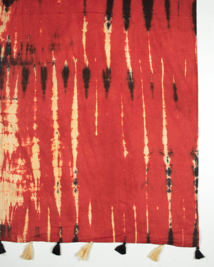 Vermillion Red And Beige Shiiborii Hand Tye And Dye Cotton Mulmul Stole