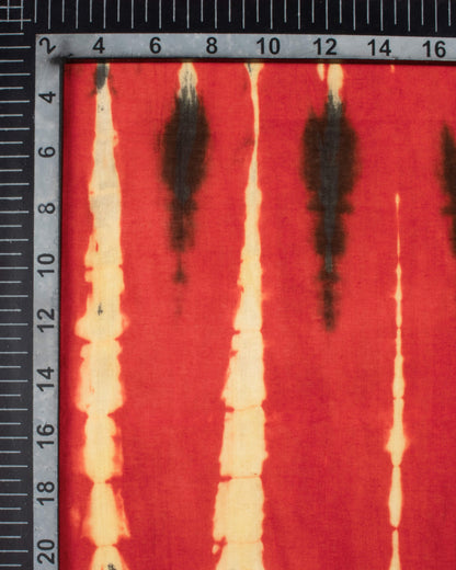 Vermillion Red And Beige Shiiborii Hand Tye And Dye Cotton Mulmul Stole