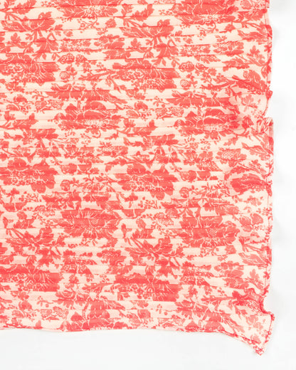 Red And Beige Floral Pattern Digital Print Georgette Pleated Stole