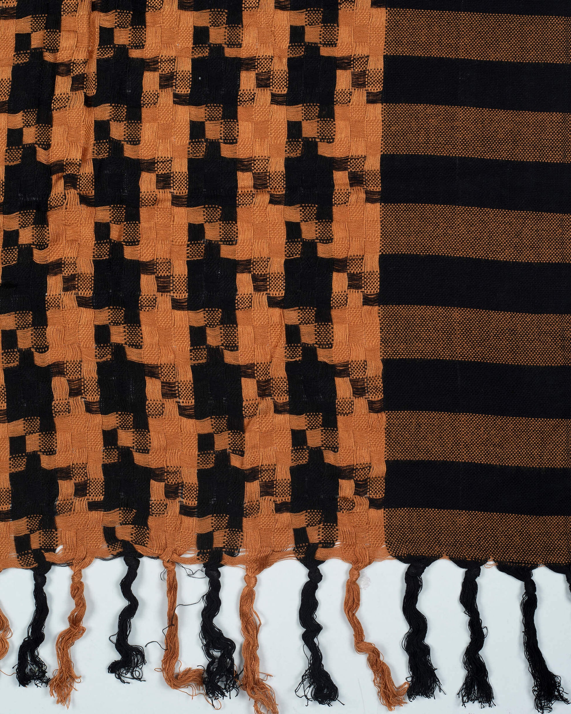 Pastel Orange And Black Checks Pattern Woven Bhagalpuri Cotton By Viscose Stole - Fabcurate