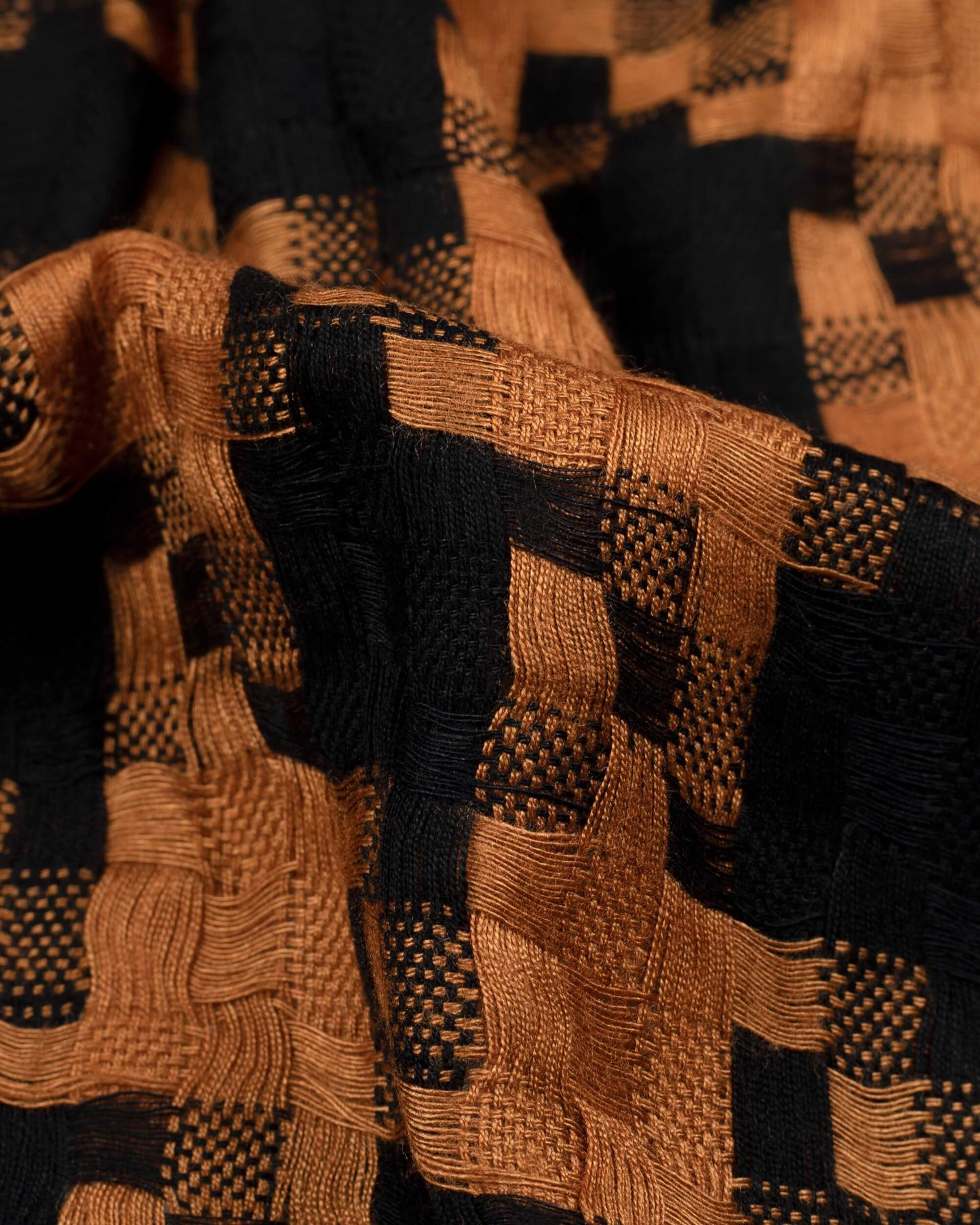 Pastel Orange And Black Checks Pattern Woven Bhagalpuri Cotton By Viscose Stole - Fabcurate