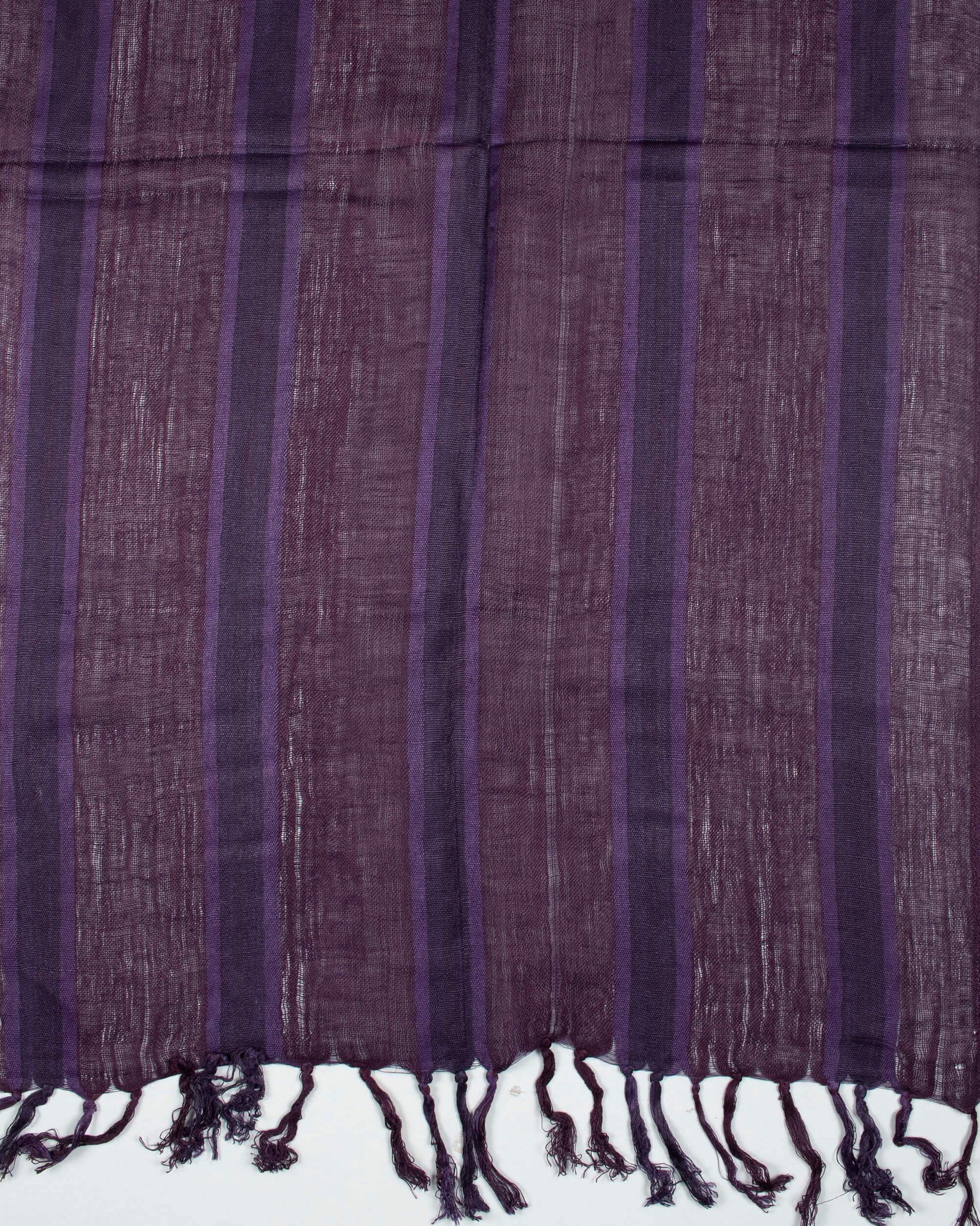 Dark Purple And Black Stripes Pattern Woven Bhagalpuri Cotton By Linen Stole - Fabcurate