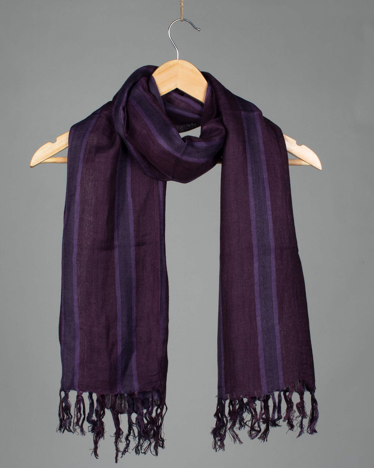 Dark Purple And Black Stripes Pattern Woven Bhagalpuri Cotton By Linen Stole - Fabcurate