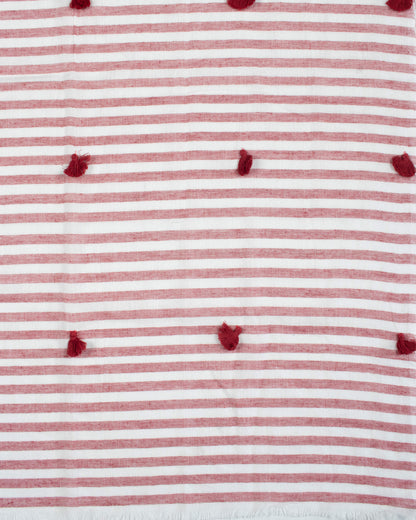 White And Purple Stripes Pattern Woven Bhagalpuri Cotton Stole With Tassels - Fabcurate