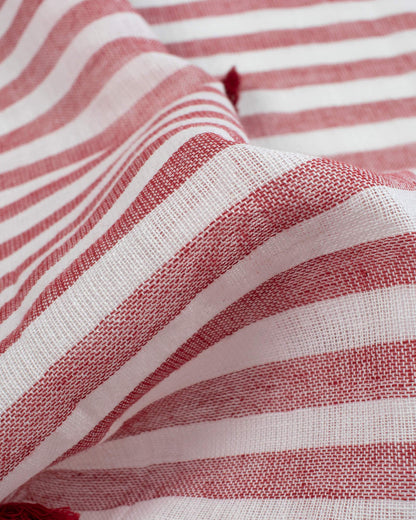 White And Purple Stripes Pattern Woven Bhagalpuri Cotton Stole With Tassels - Fabcurate