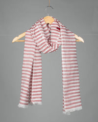 White And Purple Stripes Pattern Woven Bhagalpuri Cotton Stole With Tassels - Fabcurate