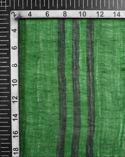 Forest Green And Black Stripes Pattern Woven Bhagalpuri Viscose Linen Stole With Lurex Border - Fabcurate