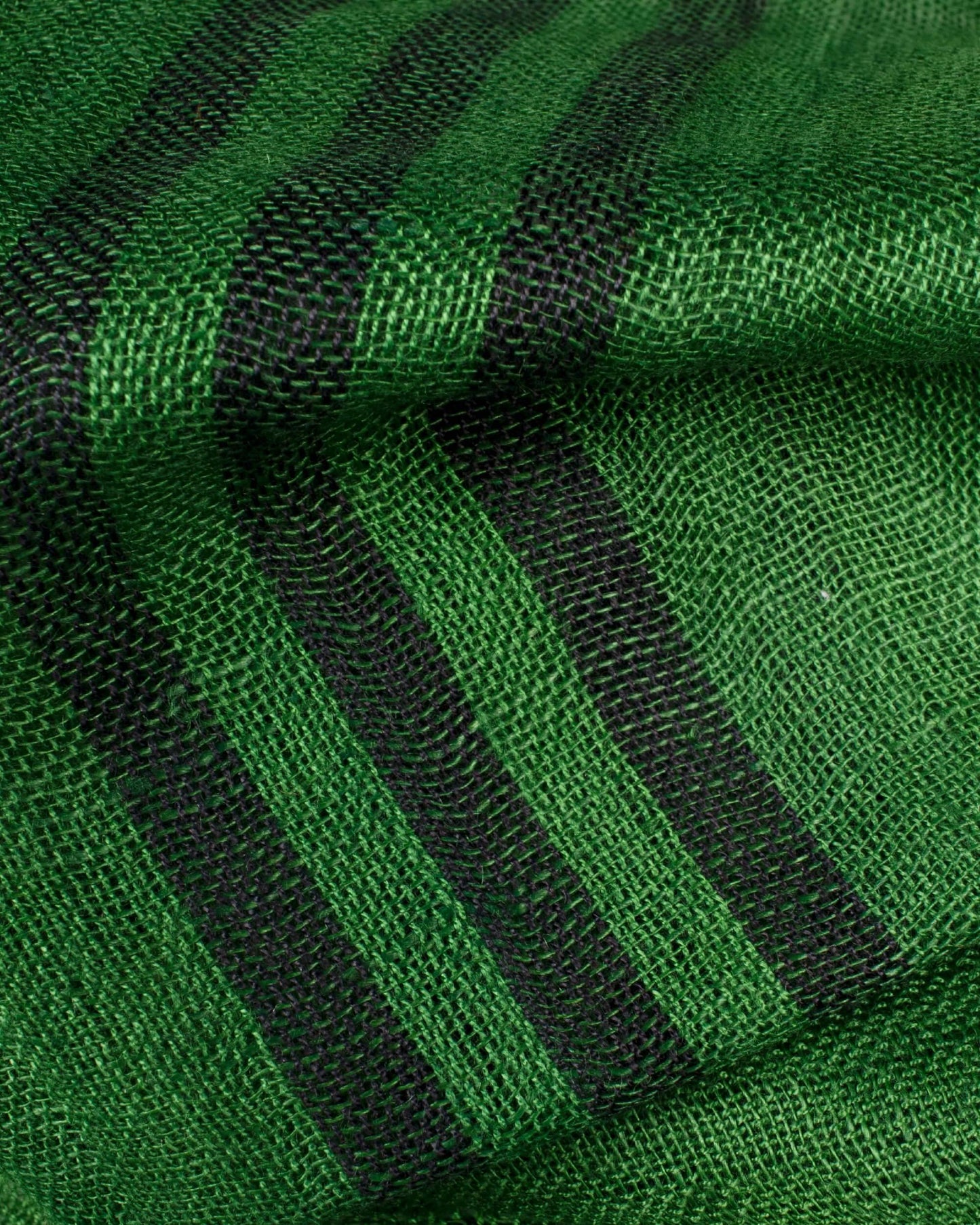 Forest Green And Black Stripes Pattern Woven Bhagalpuri Viscose Linen Stole With Lurex Border - Fabcurate