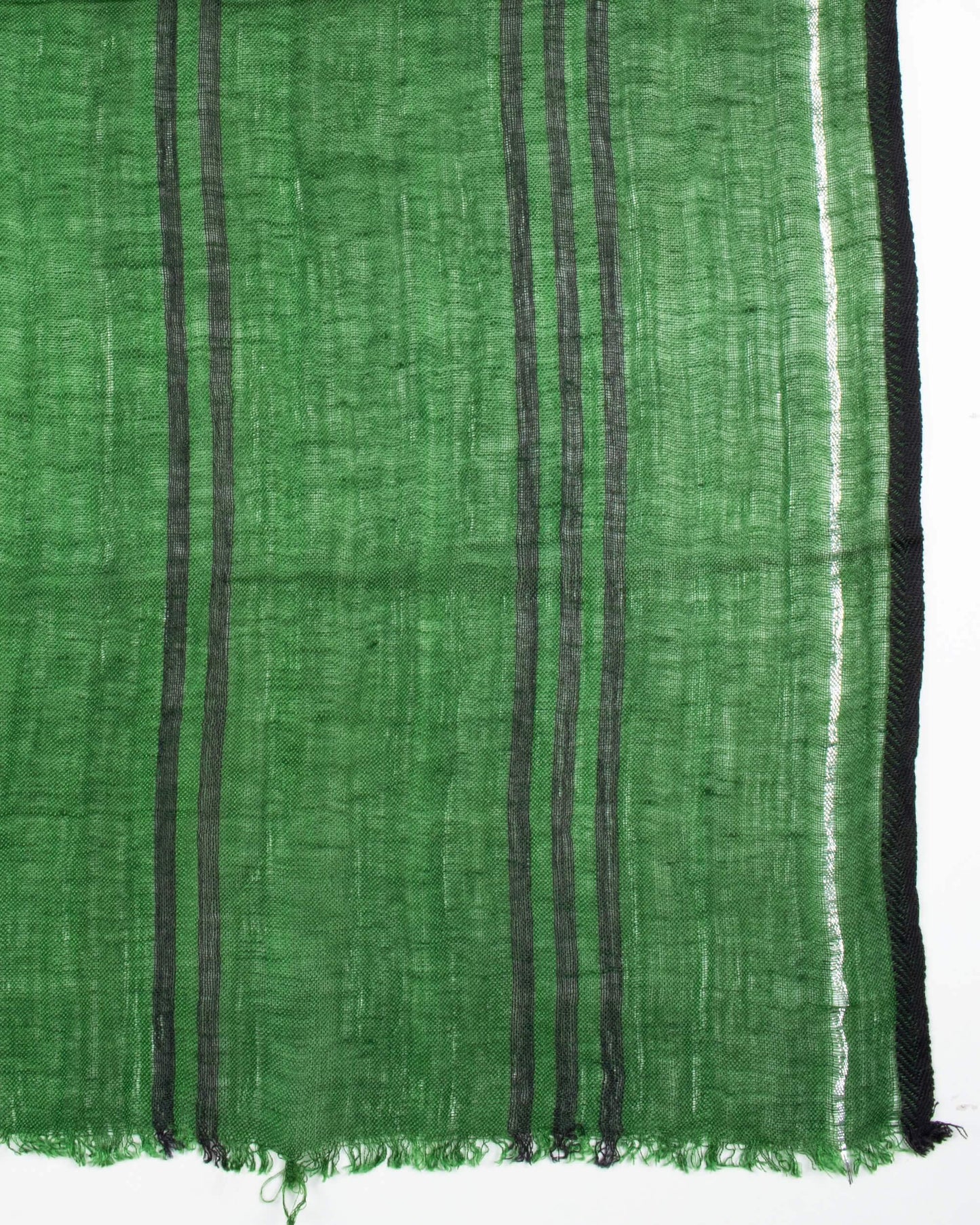 Forest Green And Black Stripes Pattern Woven Bhagalpuri Viscose Linen Stole With Lurex Border - Fabcurate