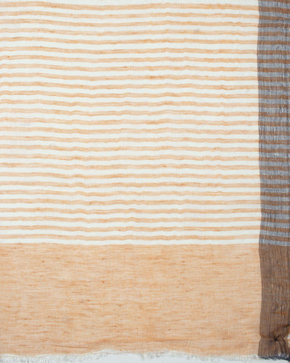 Beige And Cream Stripes Pattern Woven Bhagalpuri Viscose Linen Stole - Fabcurate