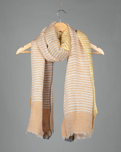 Beige And Cream Stripes Pattern Woven Bhagalpuri Viscose Linen Stole - Fabcurate