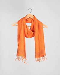 Sandstone Orange Plain Woven Bhagalpuri Viscose Linen Stole With Tassels - Fabcurate