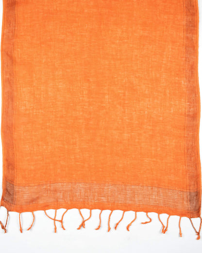 Sandstone Orange Plain Woven Bhagalpuri Viscose Linen Stole With Tassels - Fabcurate
