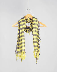 Mellow Yellow And Prussian Blue Woven Bhagalpuri Viscose Stole With Tassels - Fabcurate