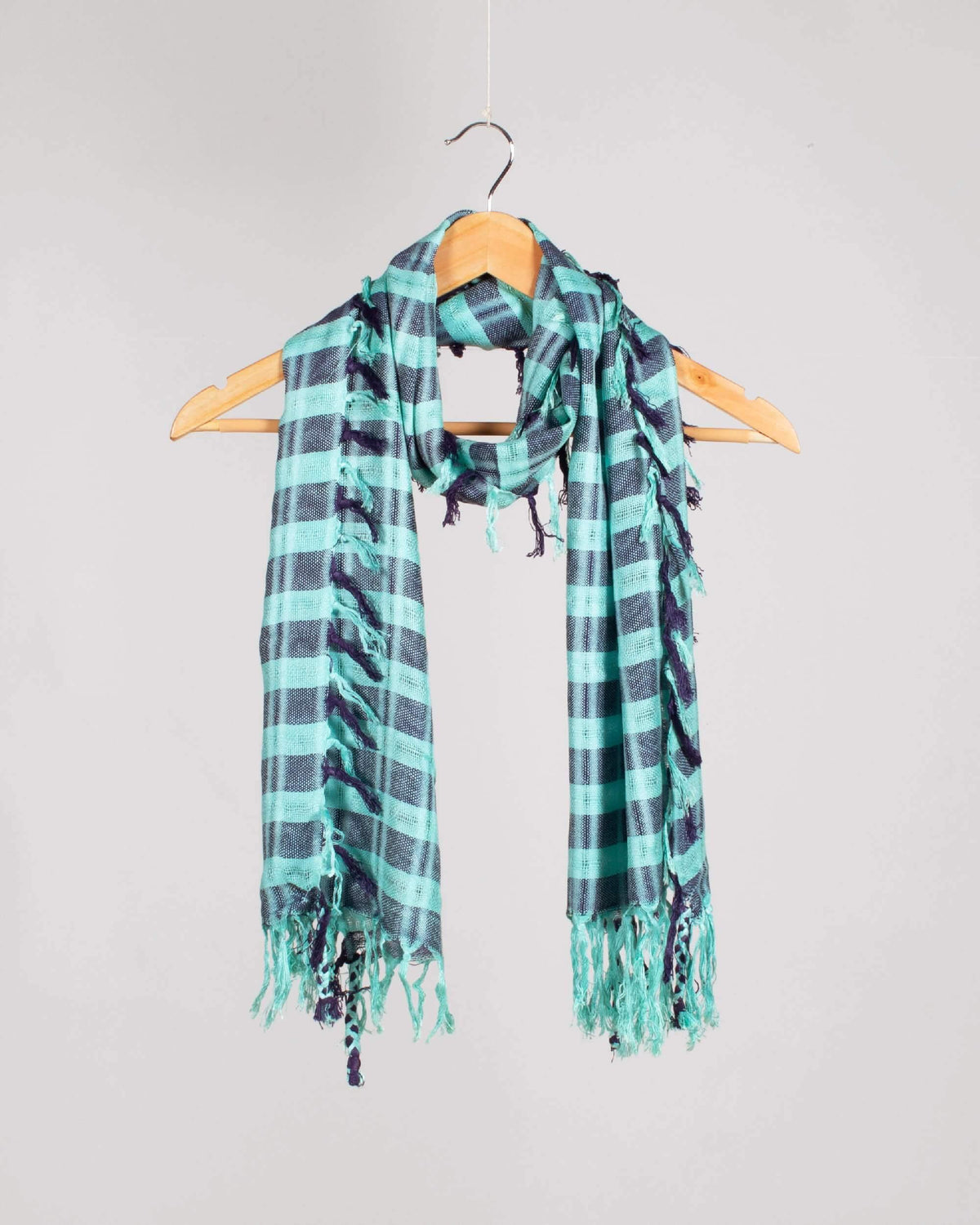 Electric Blue And Prussian Blue Woven Bhagalpuri Viscose Stole With Tassels - Fabcurate