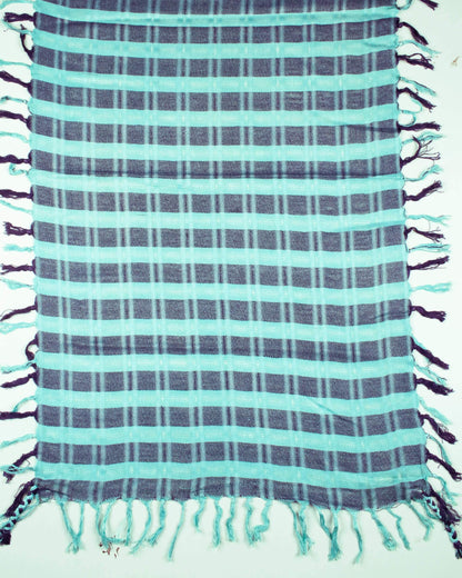Electric Blue And Prussian Blue Woven Bhagalpuri Viscose Stole With Tassels - Fabcurate