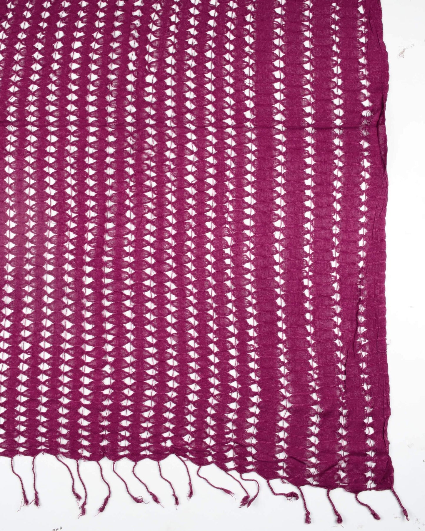 Plum Purple Plain Woven Bhagalpuri Viscose Dobby Net Stole With Tassels - Fabcurate