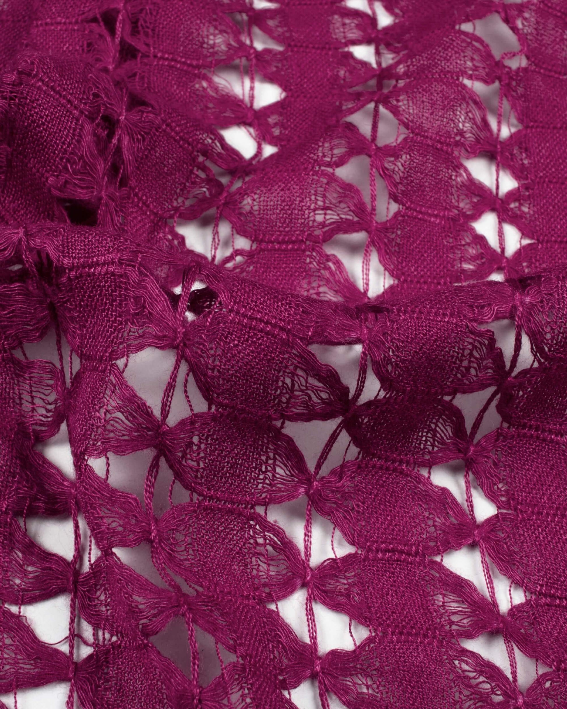 Plum Purple Plain Woven Bhagalpuri Viscose Dobby Net Stole With Tassels - Fabcurate