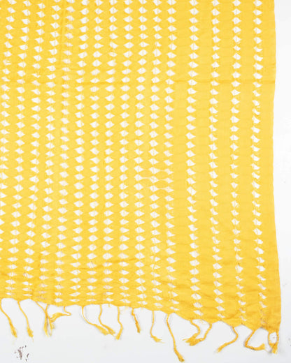 Tuscany Yellow Plain Woven Bhagalpuri Viscose Dobby Net Stole With Tassels - Fabcurate
