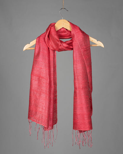 Brick Red Plain Woven Bhagalpuri Dupion Tusser Silk Stole - Fabcurate