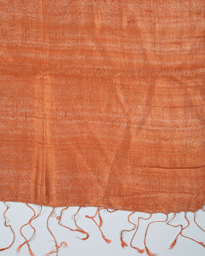 Orange Plain Woven Bhagalpuri Dupion Tusser Silk Stole - Fabcurate