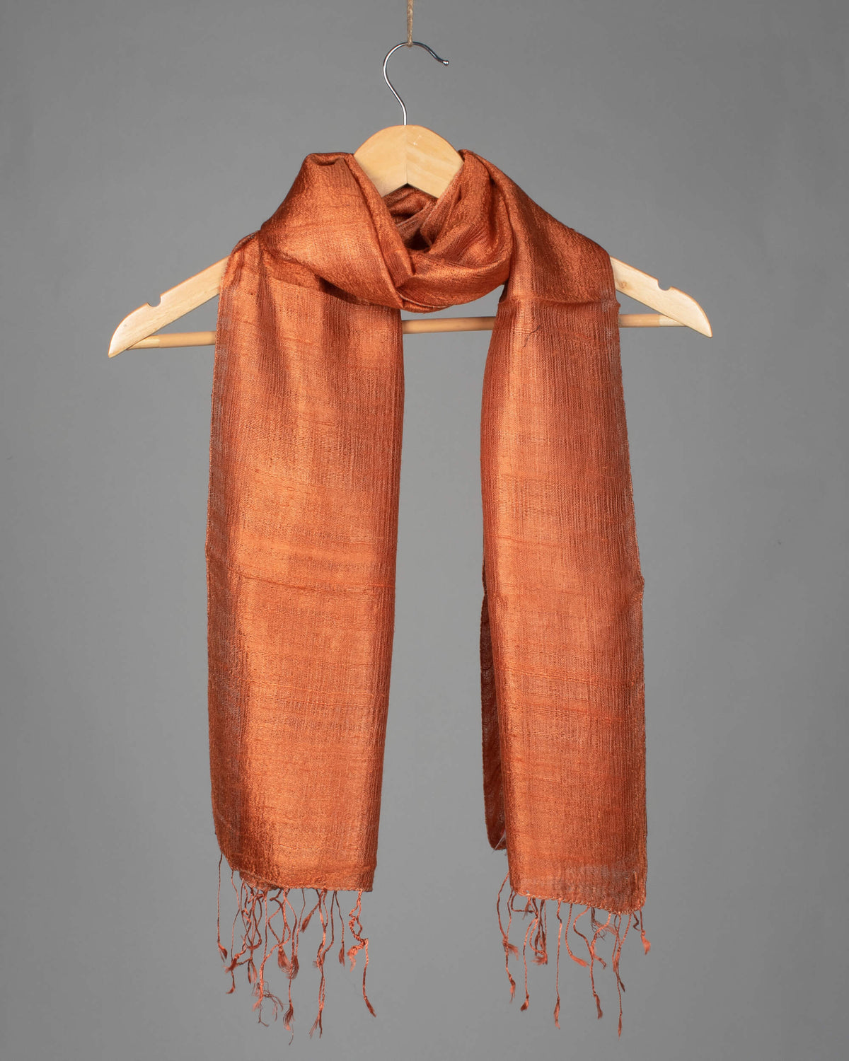 Orange Plain Woven Bhagalpuri Dupion Tusser Silk Stole - Fabcurate