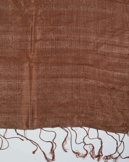 Peanut Brown Plain Woven Bhagalpuri Dupion Tusser Silk Stole - Fabcurate