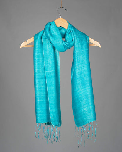 Sky Blue Plain Woven Bhagalpuri Dupion Tusser Silk Stole - Fabcurate