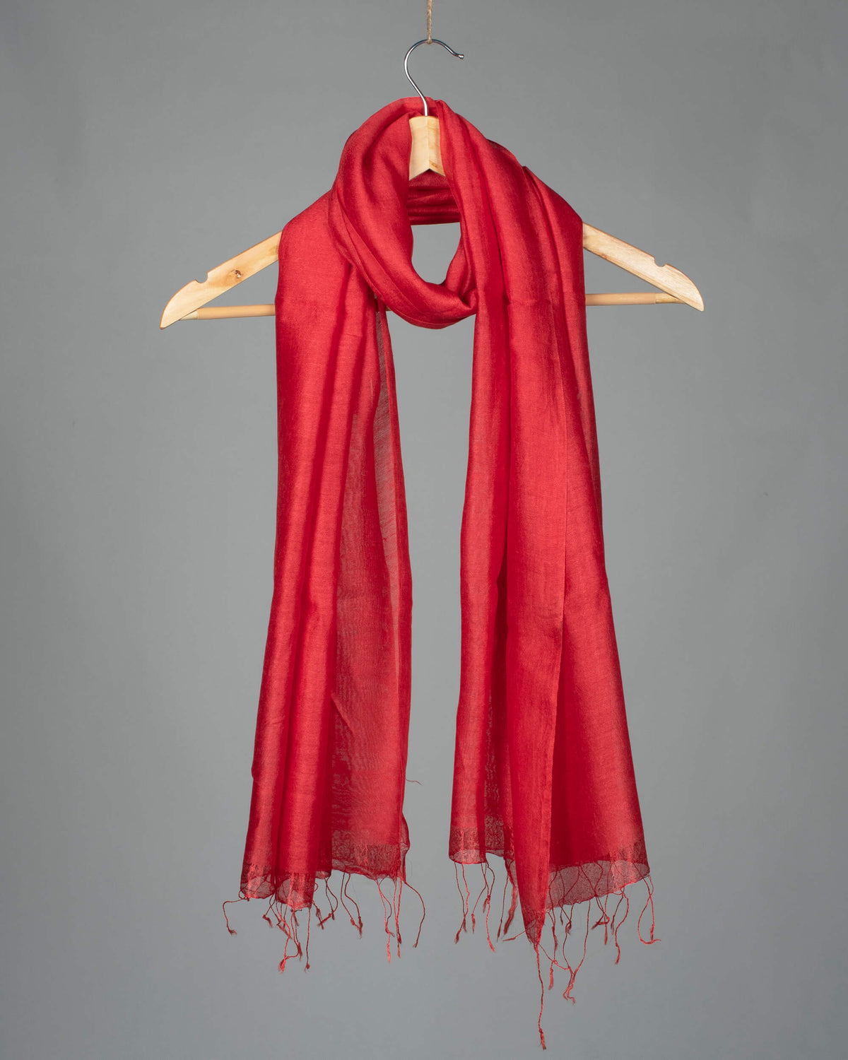 Red Plain Woven Bhagalpuri Viscose By Tusser Silk Stole - Fabcurate
