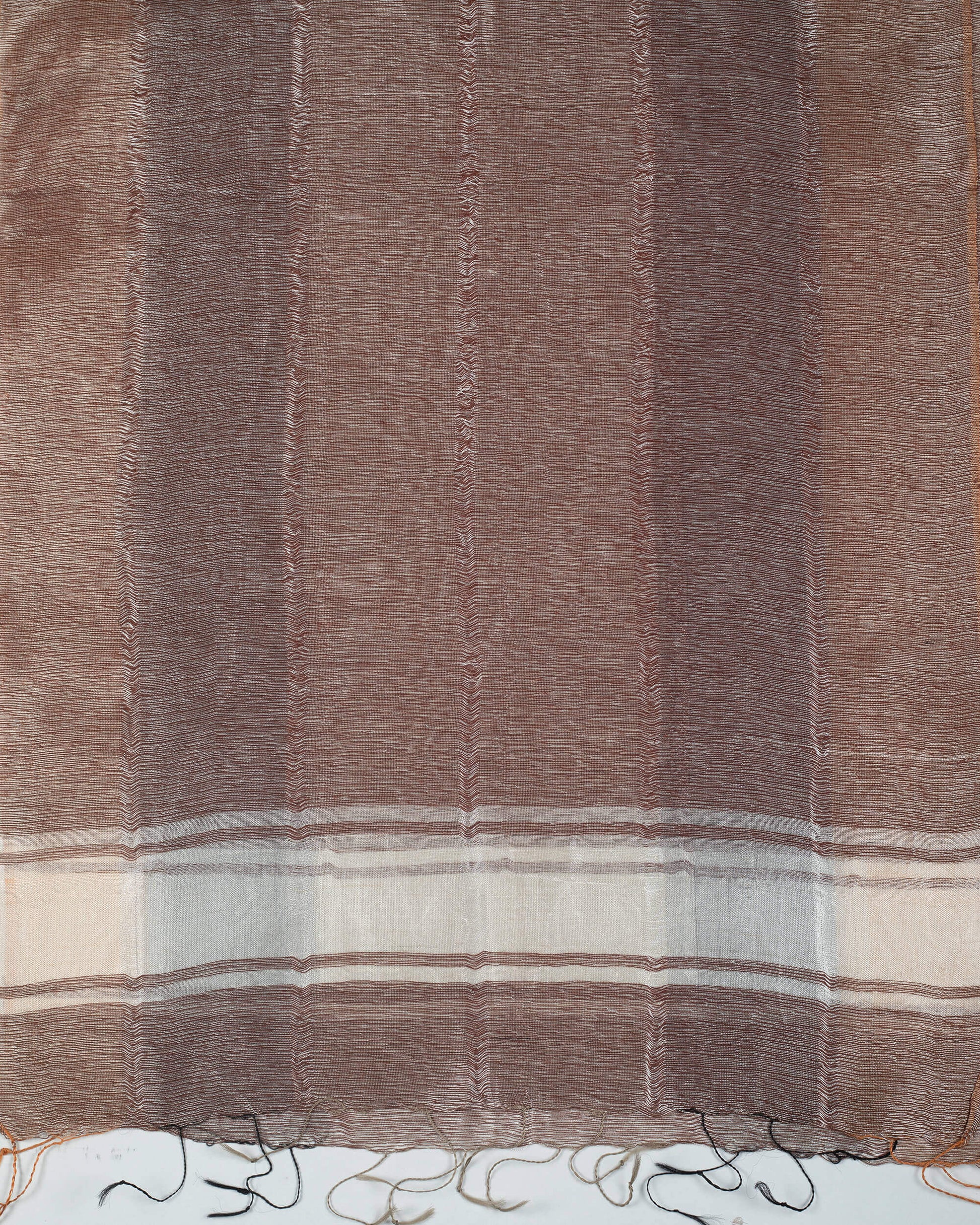 Brown Tusser Stripes Pattern Woven Bhagalpuri Bananna Silk Stole - Fabcurate
