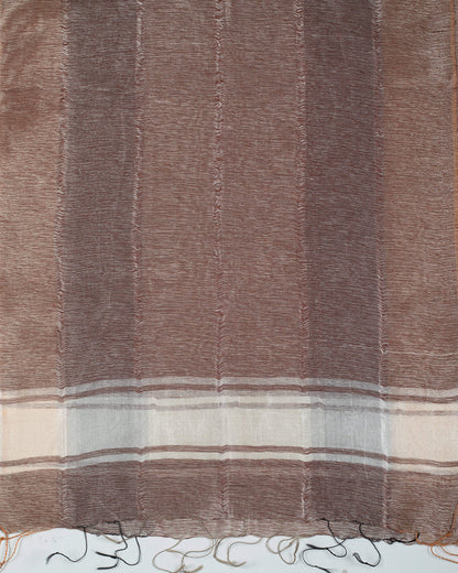Brown Tusser Stripes Pattern Woven Bhagalpuri Bananna Silk Stole - Fabcurate
