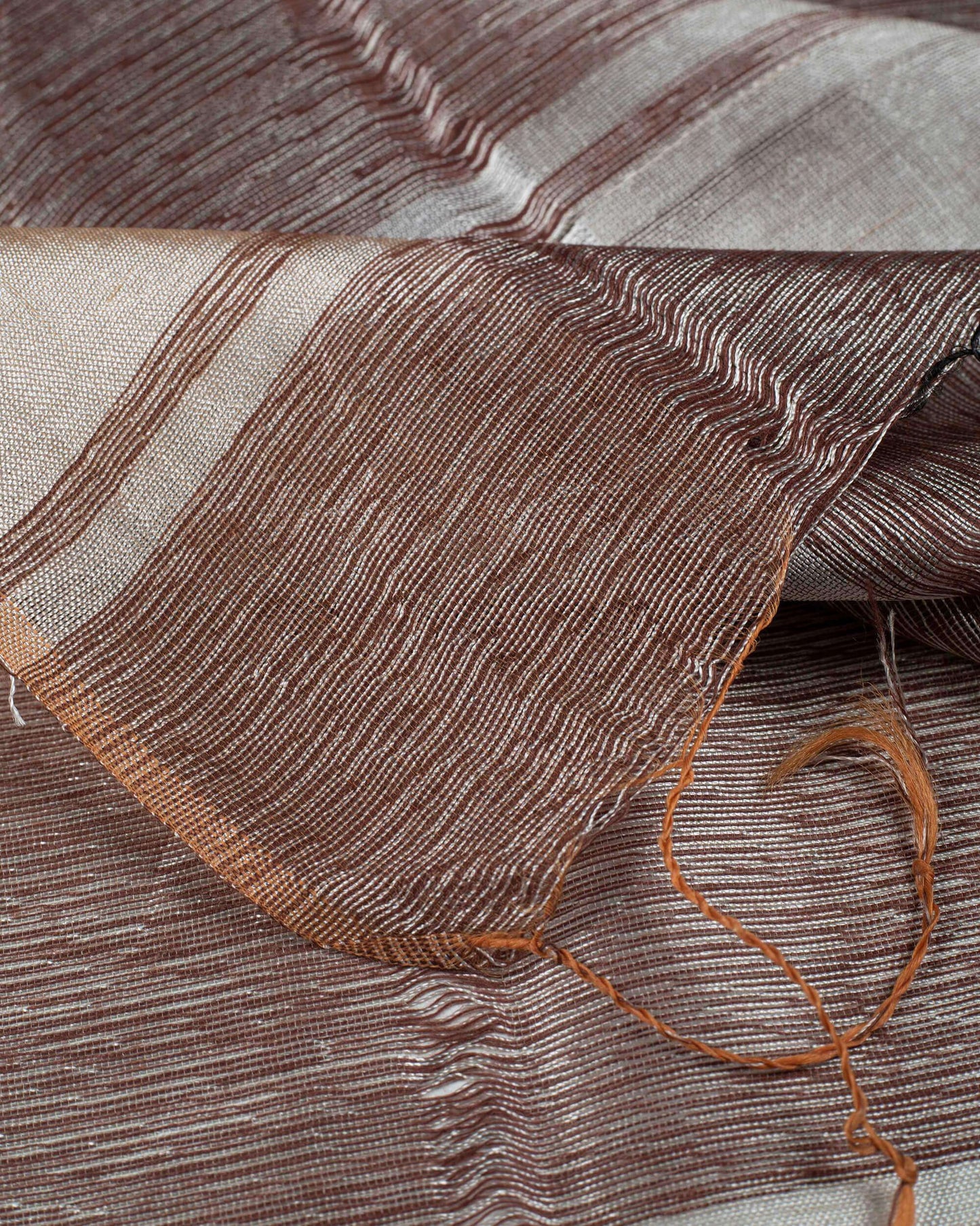 Brown Tusser Stripes Pattern Woven Bhagalpuri Bananna Silk Stole - Fabcurate