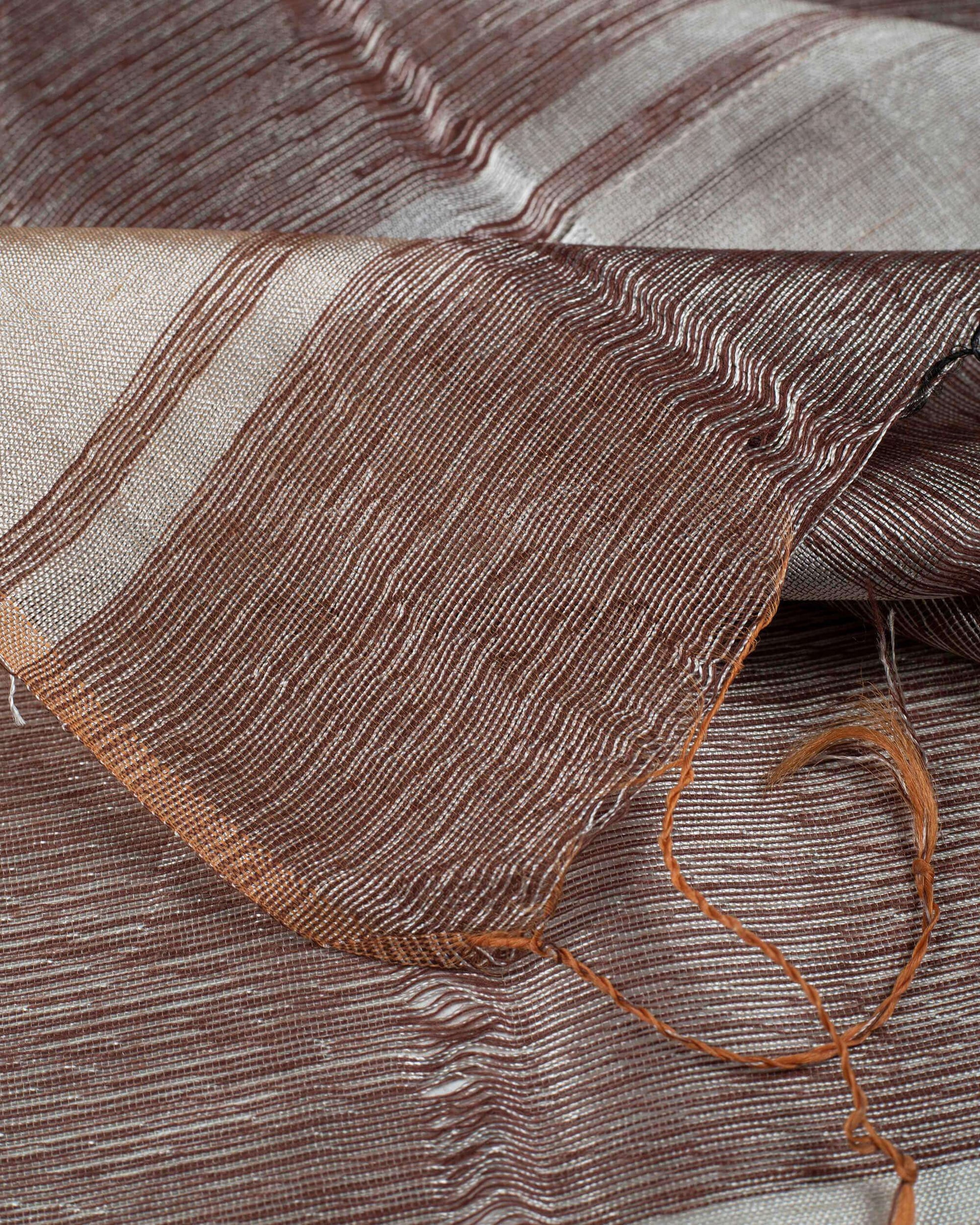 Brown Tusser Stripes Pattern Woven Bhagalpuri Bananna Silk Stole - Fabcurate